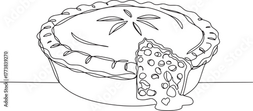 Elegant outline art of a delicious homemade chicken pot pie illu