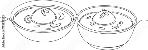 Continuous Line Illustration of Two Bowls of Ras Malai Dessert I