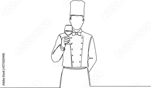 Elegant sommelier silhouette presenting fine wine in minimalist