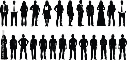 Formal and casual human silhouettes, fashion comparison, dress code diversity, professional and relaxed styles, vector illustration for workplace, lifestyle, and culture themes
