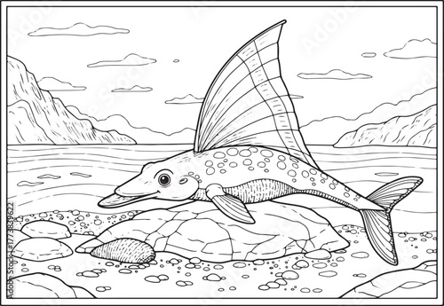 Platyhystrix baski coloring page, prehistoric amphibian with sai