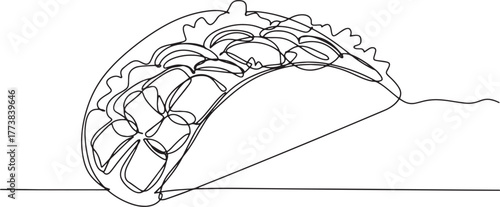 Minimalist line art illustration of a gyro with fresh ingredient