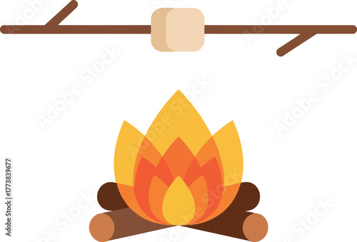 Campfire marshmallow roasting outdoors fun summer evening vector