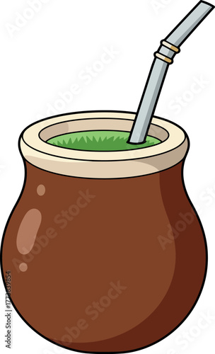 Yerba mate gourd drink with straw vector