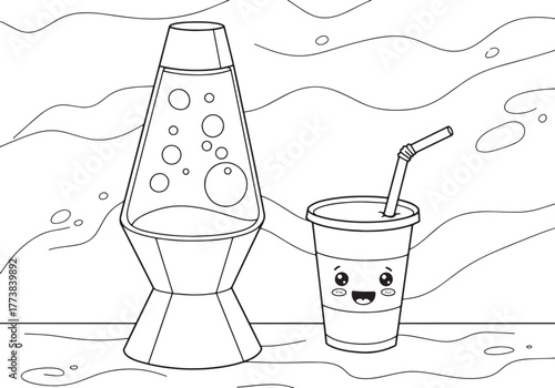 Retro relaxation: a whimsical illustration of a lava lamp and ha