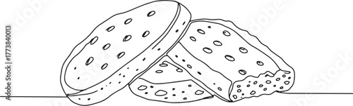 Elegant minimalist line art depicting a pile of delightful baked