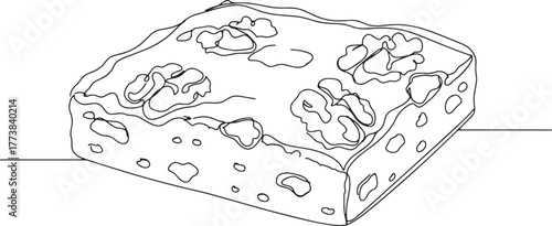 Outlined walnut brownie illustration showcasing simple dessert c