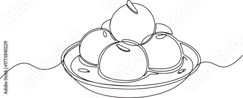 Elegant one-line drawing showcasing a delectable pile of gulab j