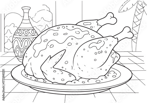 Festive feast preparation, delectable bird on platter with decor