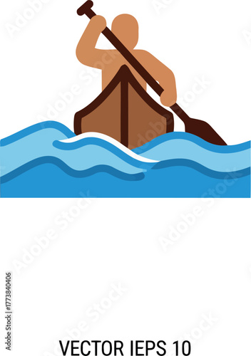 Man canoeing calm water adventure serene outdoor activity vector