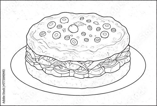 Exquisite monochrome sandwich drawing with an abstract backgroun