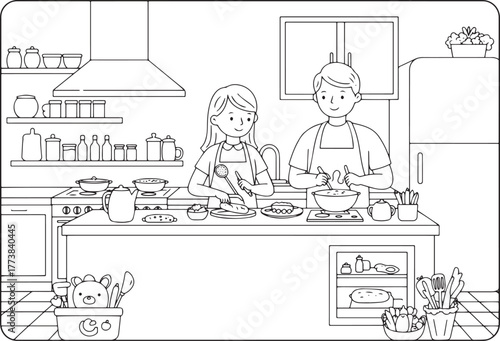 A delightful culinary scene of a couple engaging in shared cooki