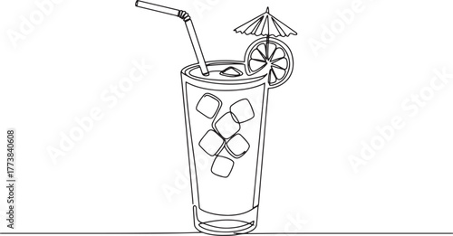 Minimalist Line Art Illustration of a Refreshing Coconut Mojito
