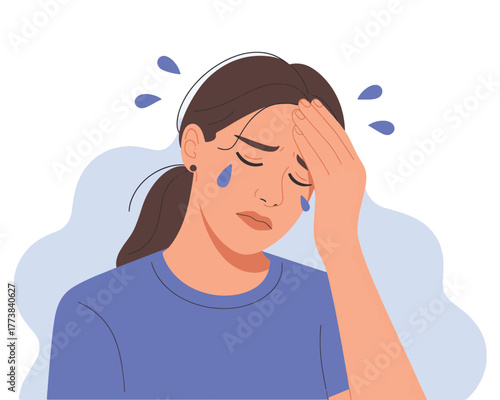 Woman with Head Pain Illustration Showing Stress Depression and Anxiety
