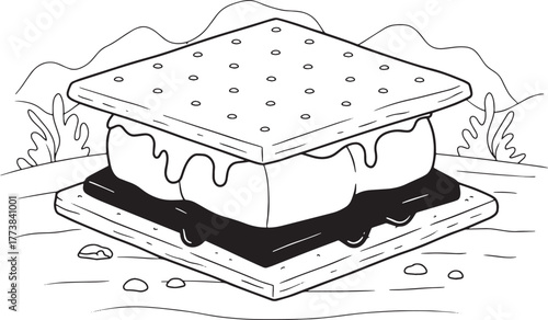 S'more Illustration with cracker, marshmallow and chocolate outd