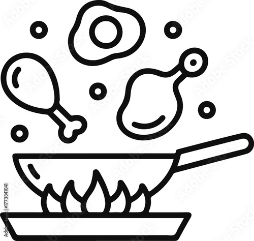 Frying Pan With Two Chicken Legs and Fried Egg Icon
