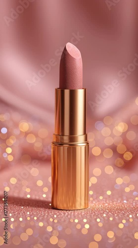 Luxurious Gold Lipstick Soft Pink Shade with Shimmering Finish, Exuding Glamour and Elegance for Makeup and Beauty Enthusiasts, Perfect Addition to Fashion Collections