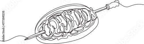 Monochrome illustration of a greek gyro on a spit crafted with a