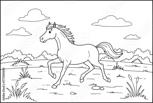 Enchanting outline of a horse galloping freely across a serene m