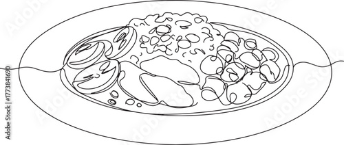 Minimalist Fijian Kokoda Continuous Line Drawing Showing Food Pr