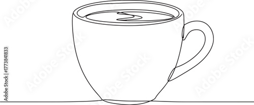 Elegant minimalist line art illustration of a coffee cup filled