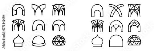 Exploration of various architectural arch designs in simple black line art style