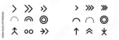 Variety of simple black directional and decorative icons arranged in a grid