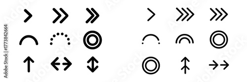 Collection of simple black directional and shape symbols displayed on a white background for design purposes