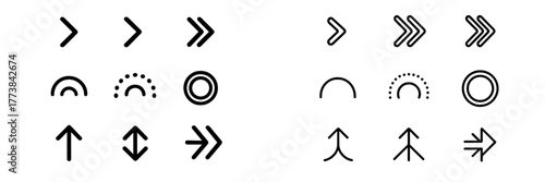 Diverse set of arrows and circular symbols on a clean background for design and navigation