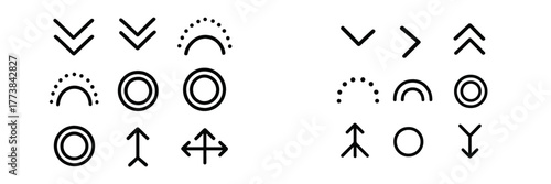 Unique set of simple geometric symbols for design and creative projects displayed in black and white layout