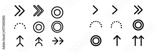 Various geometric symbols and arrows arranged in two distinct groups for design and navigation purposes