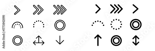 Collection of various arrow and circle icons for graphic design and user interface applications