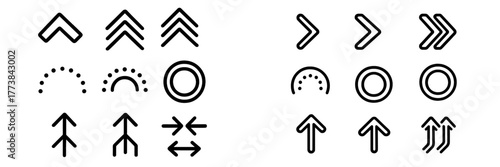 Set of simple directional symbols used for navigation and guidance in various design contexts