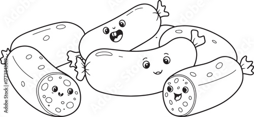 Adorable Sausage Character Line Art for Kids Coloring Book or Ed