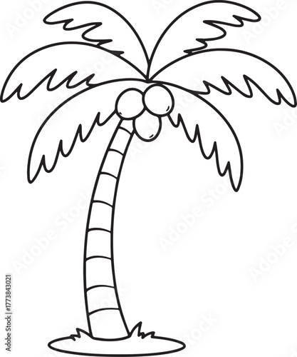 Stylized Coconut Palm Tree Black and White Outlined Tropical Ico