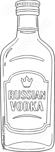 Outlined Illustration of Classic Russian Vodka Bottle with Label