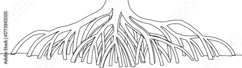 Detailed mangrove roots illustration, nature's foundations in bl