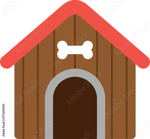 Cozy wooden dog house with red roof pet shelter icon vector