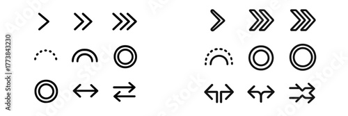 Various geometric symbols and arrows in black design on a white background showcasing diversity in shapes and directions