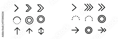 Various geometric shapes and arrows displayed on a plain background for design purposes and visual communication techniques