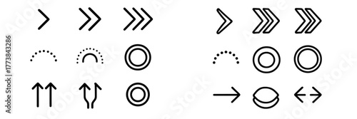 Various arrow and circle designs for guiding movement and direction in simple graphic elements