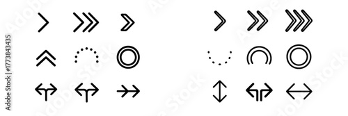 Collection of directional symbols and geometric shapes in black and white for design purposes and creative projects