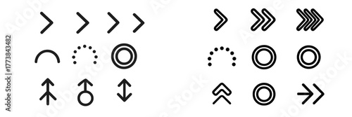 Various directional arrows and shapes created in black and white for design and graphic projects