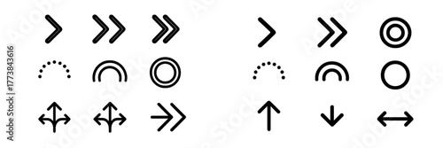 Set of simple black vector arrows and symbols for graphic design and directional guidance purposes