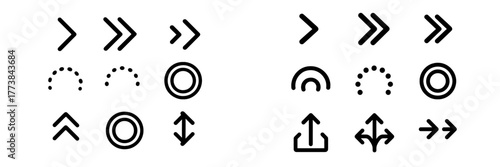 Various black directional arrows and shapes displayed on a white background for graphic design use