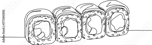 Elegant sushi roll line art illustration for culinary design app