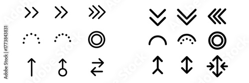 Collection of arrows and geometric shapes for graphic design projects and creative applications in black and white