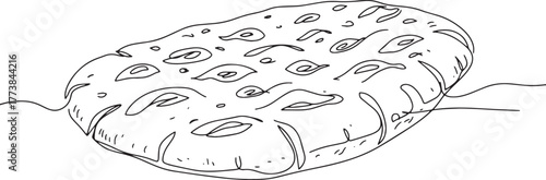 Monochrome flatbread illustration with delicate lines creating a