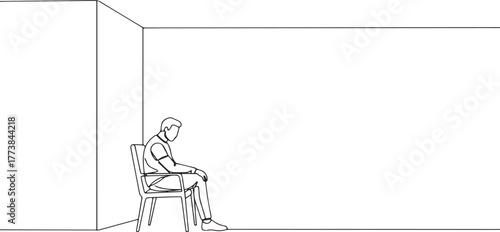 Minimalist line art portraying introspection, silence and solitu