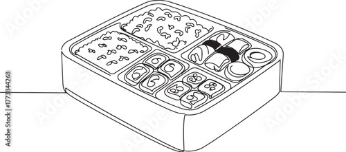 Simple Japanese Bento Box Line Art Illustration for Culinary Pro